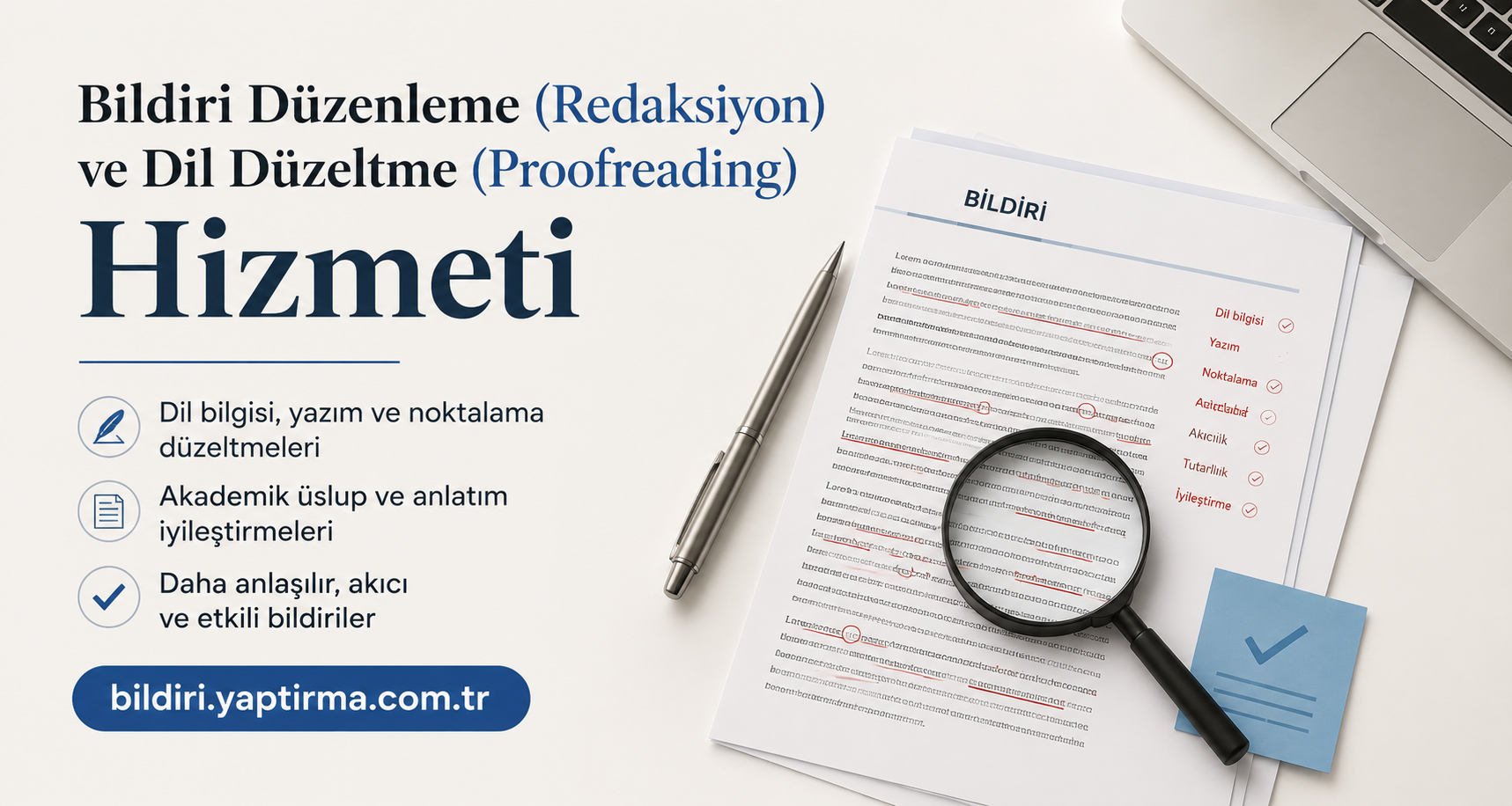Read more about the article Bildiri Düzenleme (Redaksiyon) ve Dil Düzeltme (Proofreading) Hizmeti – İngilizce ve Türkçe Bildiriler için Dil Bilgisi, Terminoloji ve Format Düzeltme Desteği